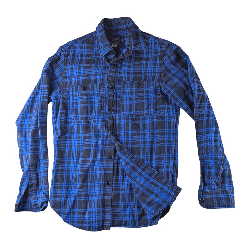 J. Crew Mens Blue Black Plaid Flannel Button Down Shirt XS 100% Cotton